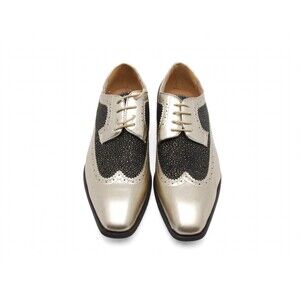 Majestic Mens 12 Gold Black Stingray Wingtip Oxford Dress Shoes NIB 99622